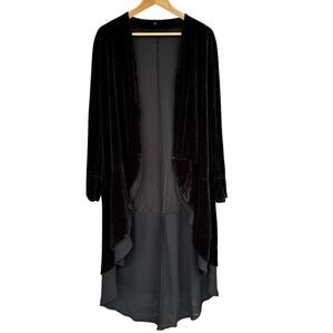 Black Velvet Duster Cardigan Open Front Whimsigoth Fairy Grunge Festival XL